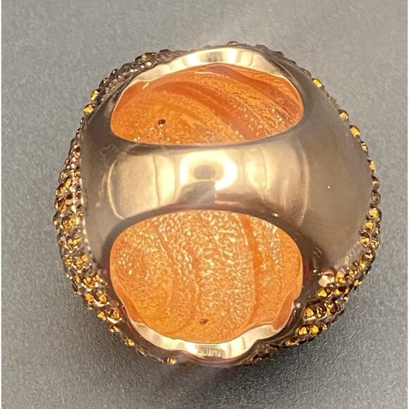 Champagne Crystal Rose Gold Tone Dome Ring Sz 5 Cocktail Statement Spiral Pave - Picture 6 of 13